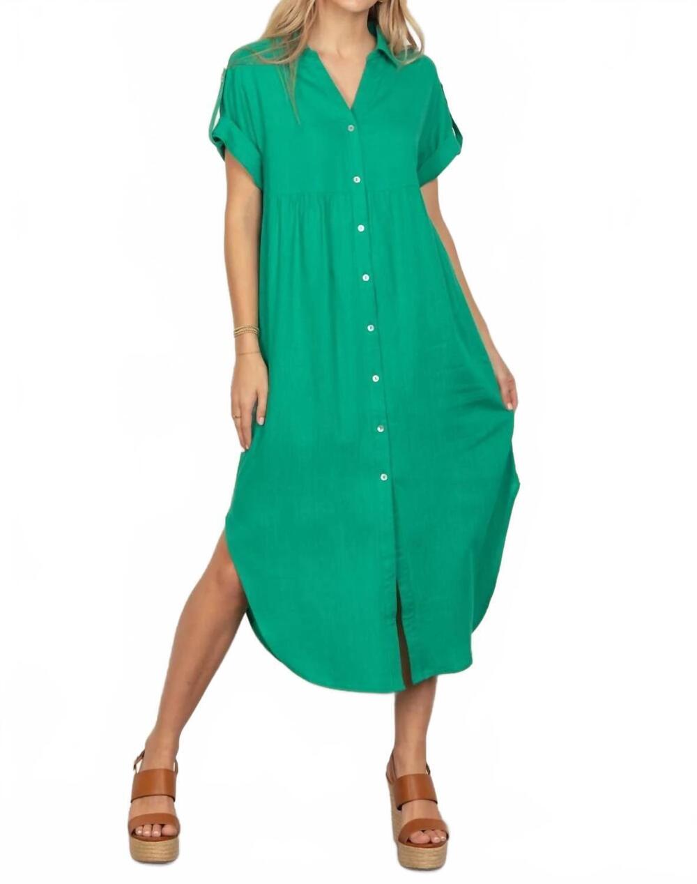 NEW VERY J oversized solid linen woven midi dress in green